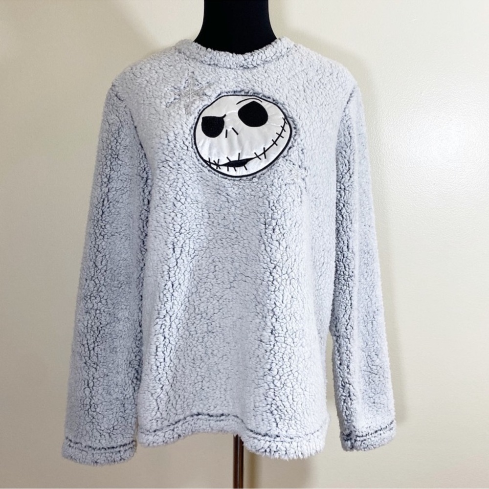 Disney The Nightmare Before Christmas Jack Skellington Face Grey Fur Sweater
